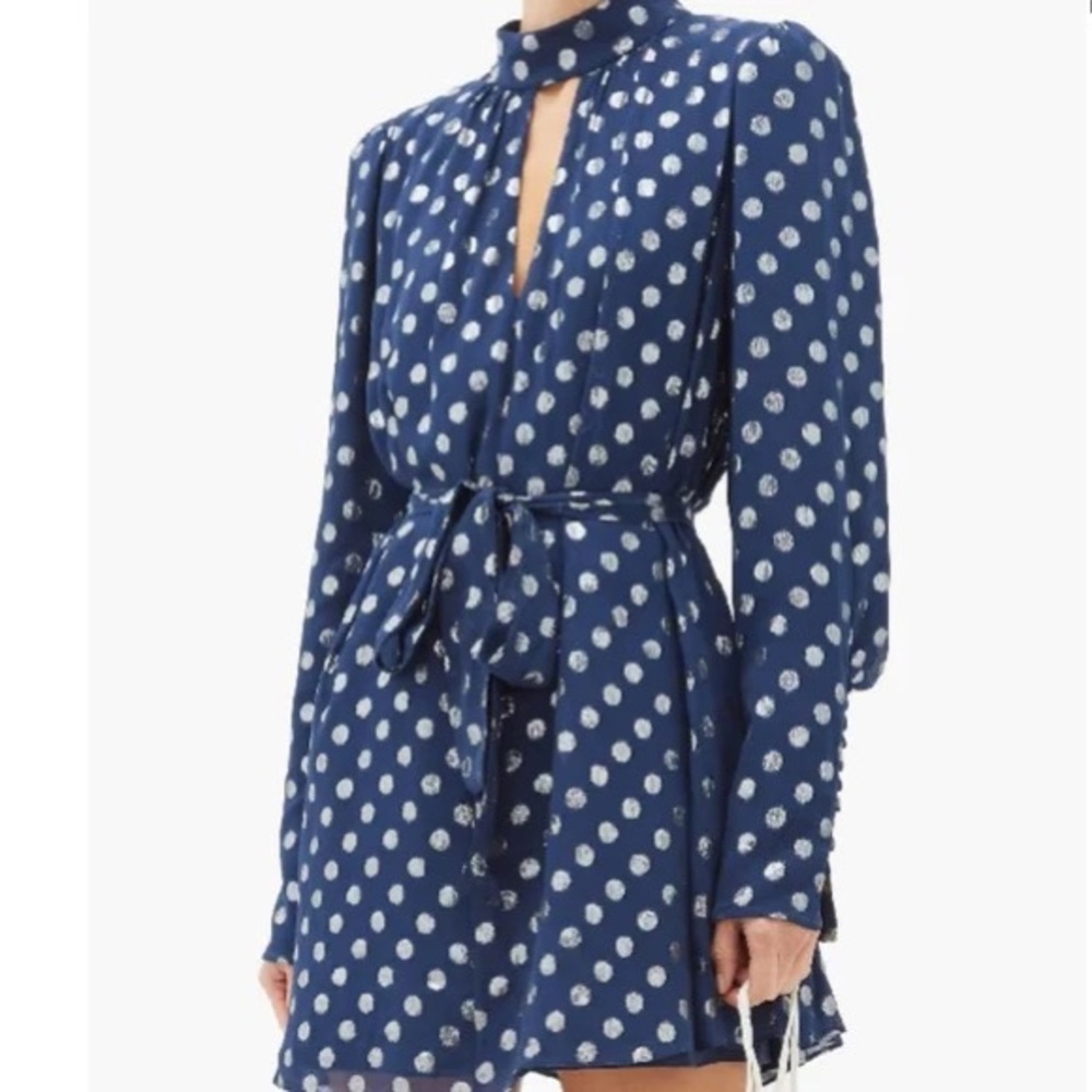 Saloni Jacquard Metallic Dot Silk Dress Size 6